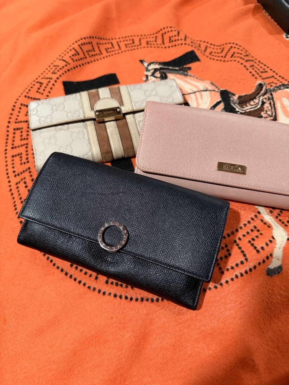 Black Leather Clutch Wallet - Designer Style Gucci , Furla, BVLGARI
